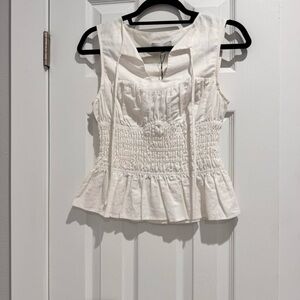 Smocked White Peplum Camisole with Tie Straps
